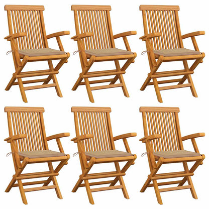 Sedie da Giardino con Cuscini Beige 6pz Legno Massello di Teak
