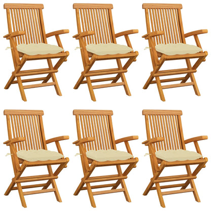 Sedie Giardino 6pz con Cuscini Bianco Crema Legno Massello Teak