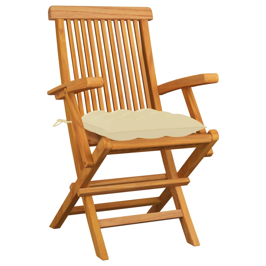 Sedie Giardino 6pz con Cuscini Bianco Crema Legno Massello Teak
