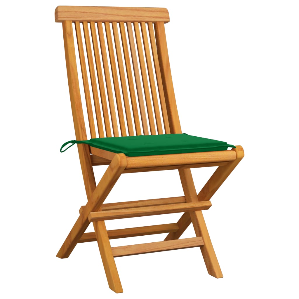 Sedie da Giardino con Cuscini Verdi 4 pz Massello di Teak