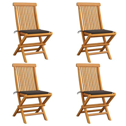 Sedie da Giardino e Cuscini Grigio Talpa 4 pz Massello di Teak