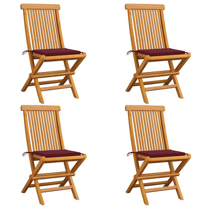 Sedie da Giardino con Cuscini Rosso Vino 4 pz Massello di Teak