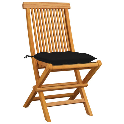 Sedie da Giardino con Cuscini Neri 4 pz Massello di Teak