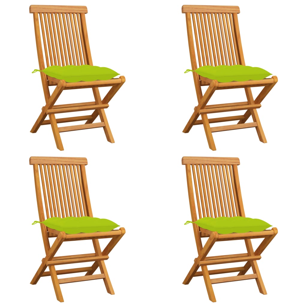 Sedie da Giardino Cuscini Verde Brillante 4 pz Massello di Teak
