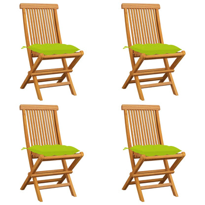 Sedie da Giardino Cuscini Verde Brillante 4 pz Massello di Teak