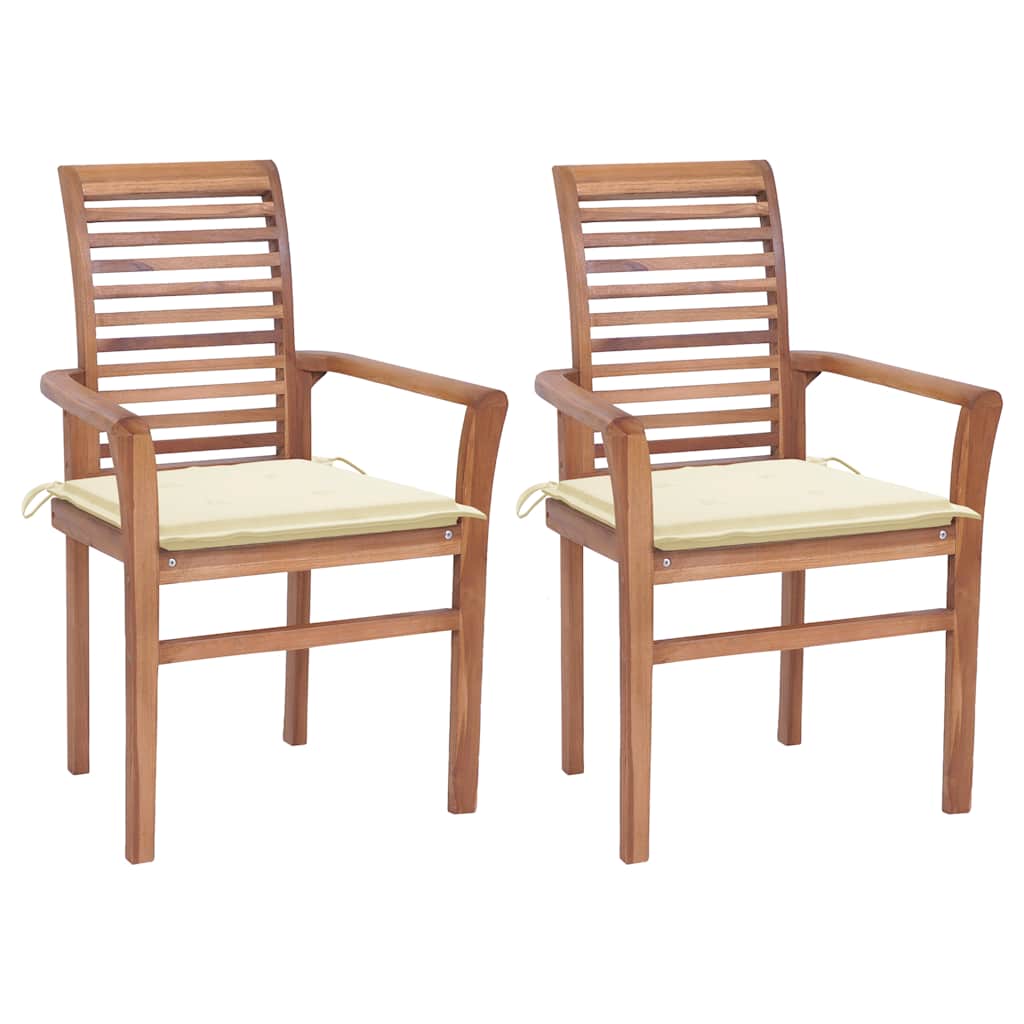 Sedie da Pranzo 2 pz con Cuscini Crema in Massello di Teak