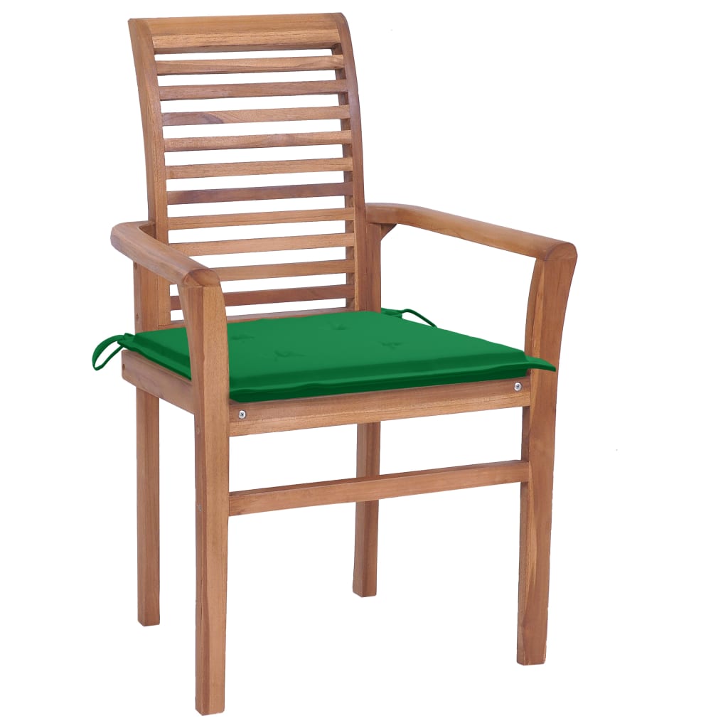 Sedie da Pranzo 2 pz con Cuscini Verdi in Massello di Teak