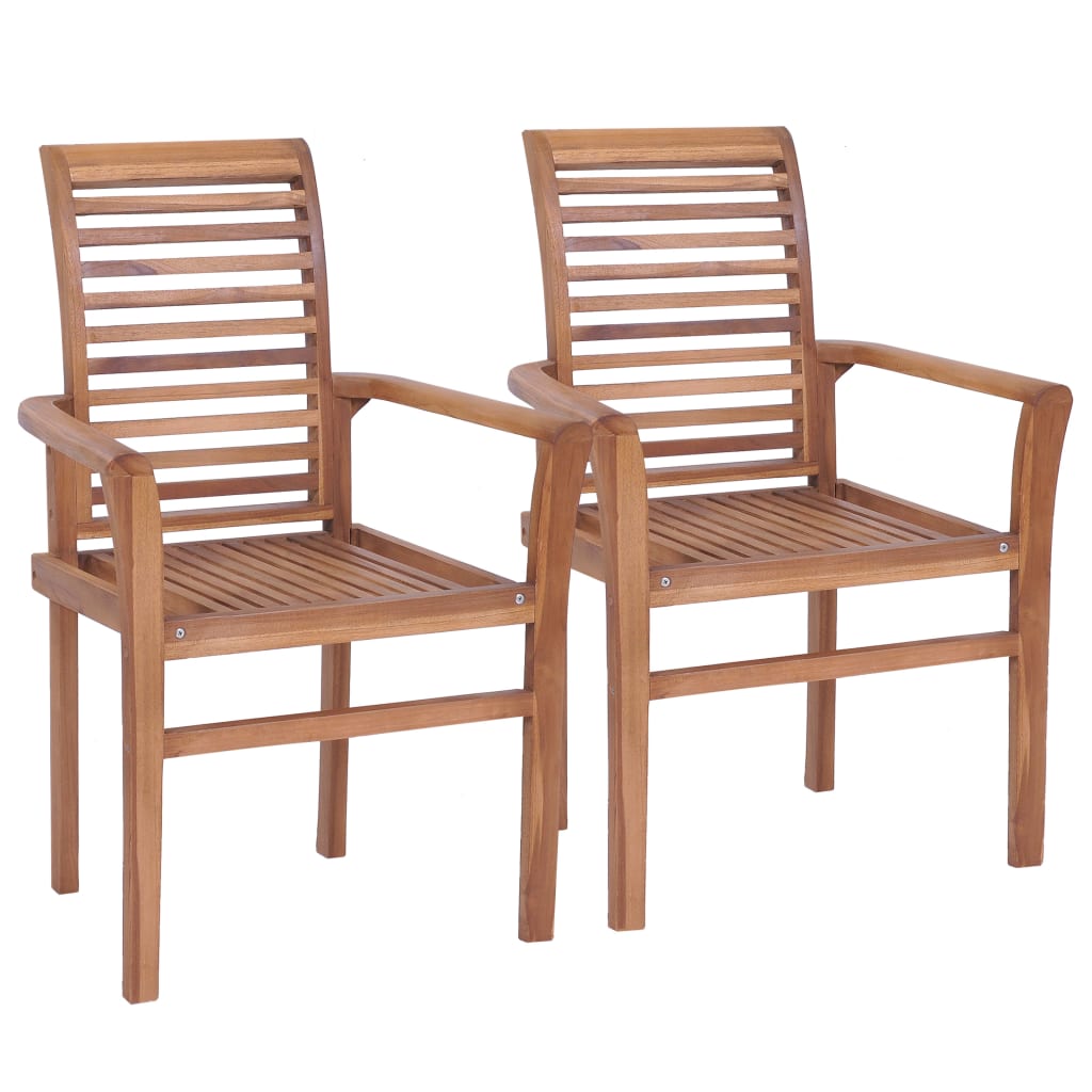 Sedie da Pranzo 2 pz con Cuscini Beige in Massello di Teak