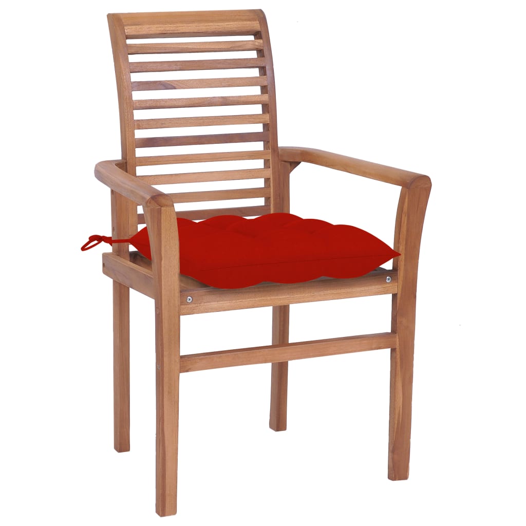 Sedie da Pranzo 2 pz con Cuscini Rossi in Massello di Teak