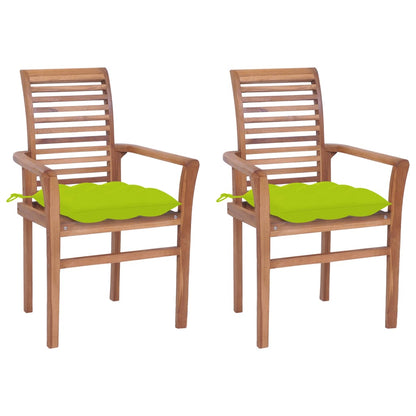 Sedie da Pranzo 2 pz e Cuscini Verde Brillante Massello di Teak
