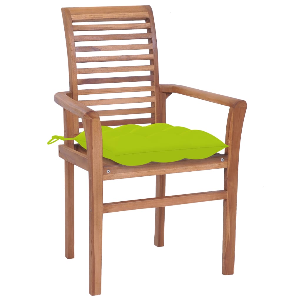 Sedie da Pranzo 2 pz e Cuscini Verde Brillante Massello di Teak