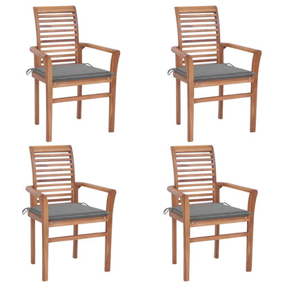 Sedie da Pranzo 4 pz con Cuscini Grigi in Massello di Teak