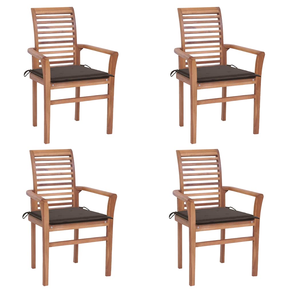 Sedie da Pranzo 4 pz con Cuscini Talpa in Massello di Teak