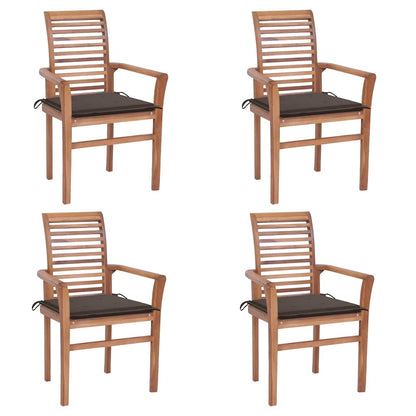 Sedie da Pranzo 4 pz con Cuscini Talpa in Massello di Teak
