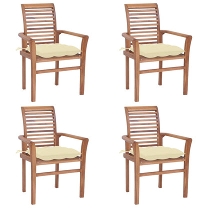 Sedie da Pranzo 4 pz con Cuscini Bianco Crema Massello di Teak