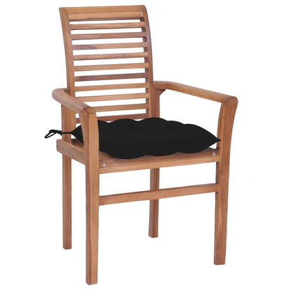 Sedie da Pranzo 4 pz con Cuscini Neri in Massello di Teak