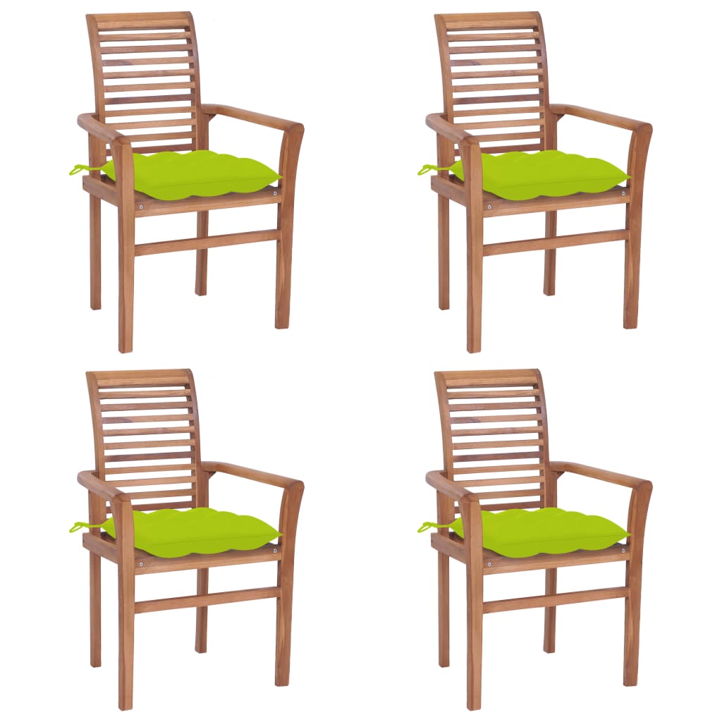 Sedie da Pranzo 4 pz e Cuscini Verde Brillante Massello di Teak