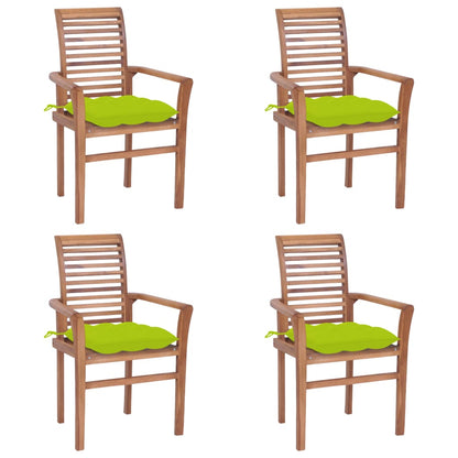 Sedie da Pranzo 4 pz e Cuscini Verde Brillante Massello di Teak