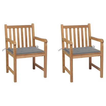 Sedie da Giardino 2 pz con Cuscini Grigi in Massello di Teak