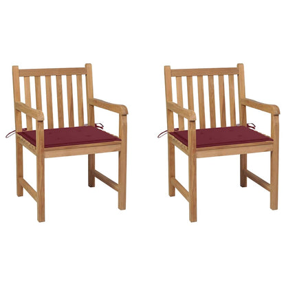 Sedie da Giardino 2 pz con Cuscini Rosso Vino Massello di Teak