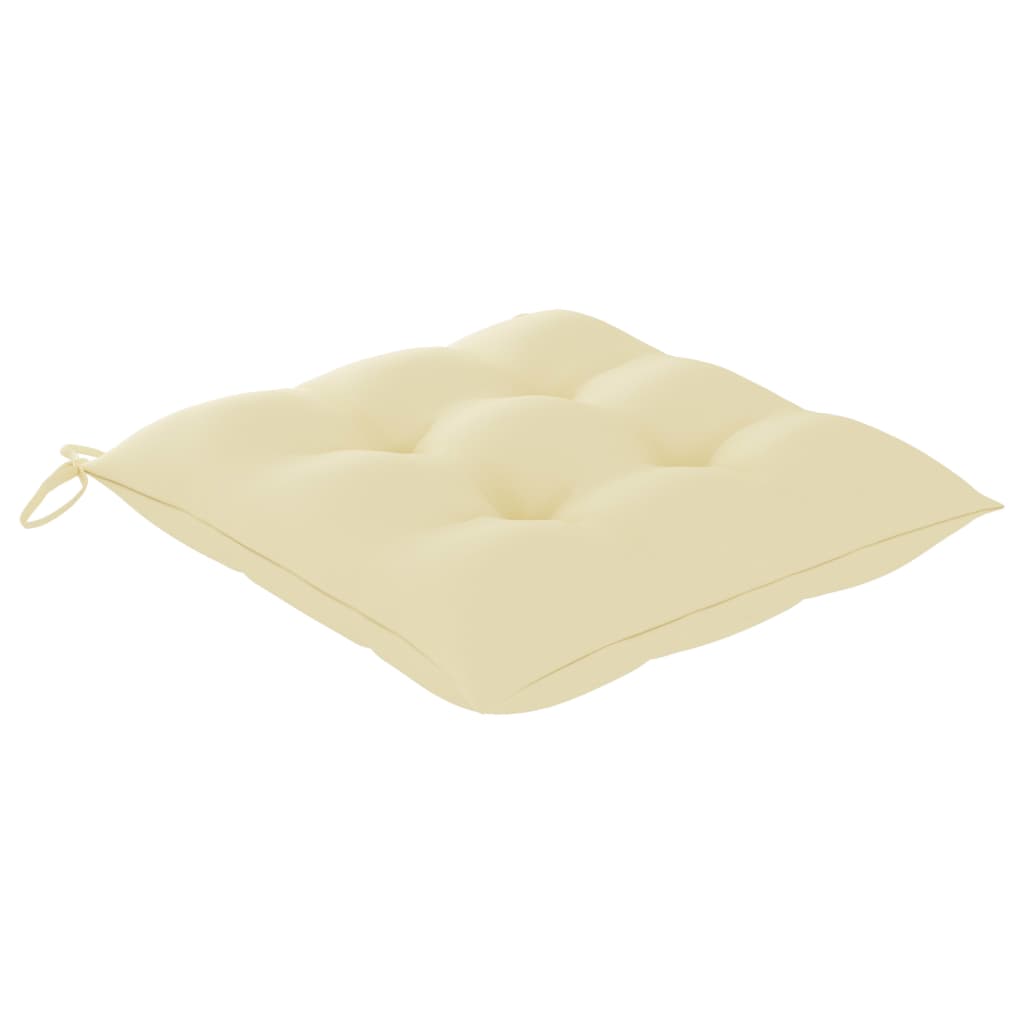 Sedia a Dondolo con Cuscino Bianco Crema in Legno di Teak