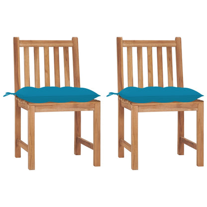 Sedie da Giardino 2 pz con Cuscini in Legno Massello di Teak