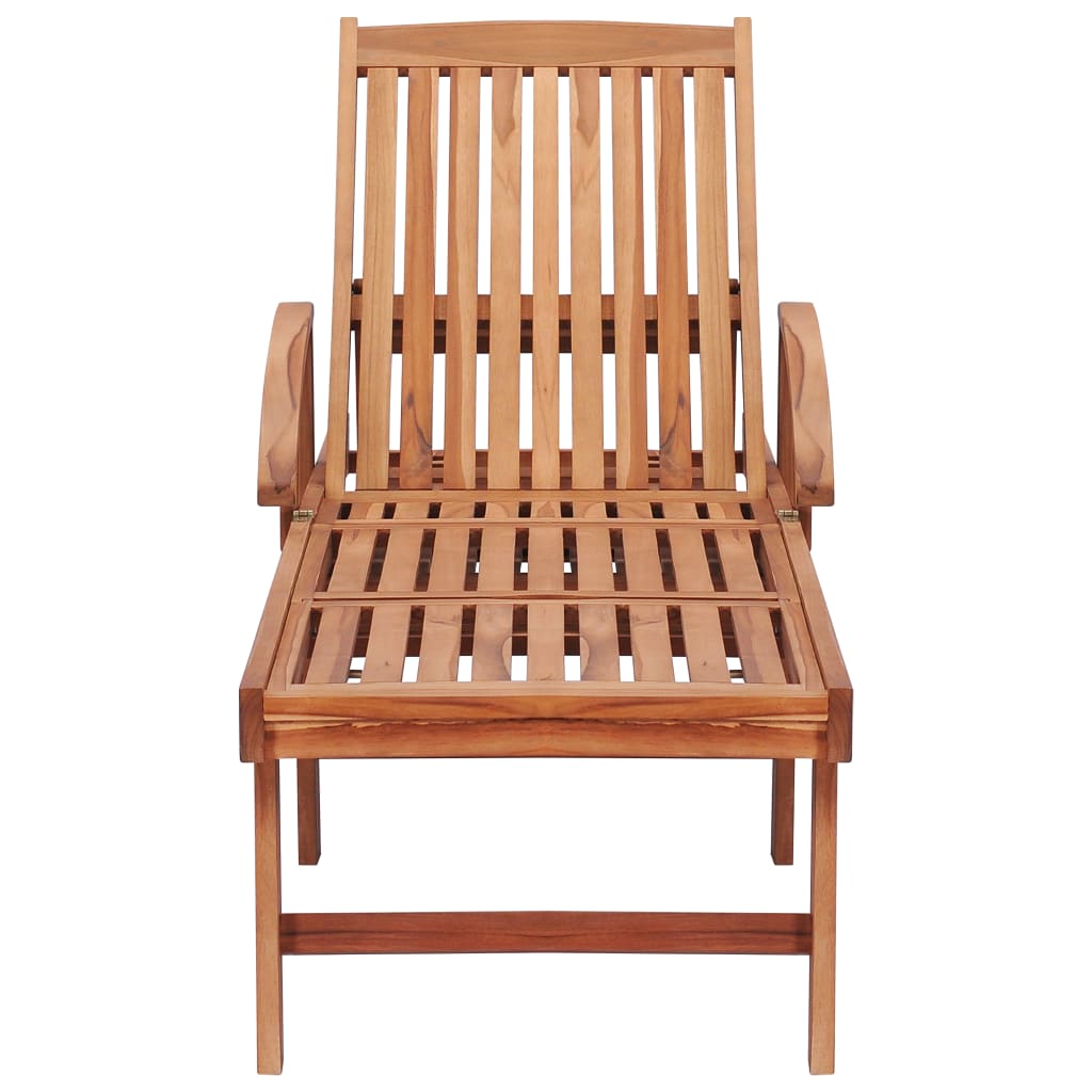 Lettino Prendisole con Cuscino Grigio a Quadretti Legno di Teak