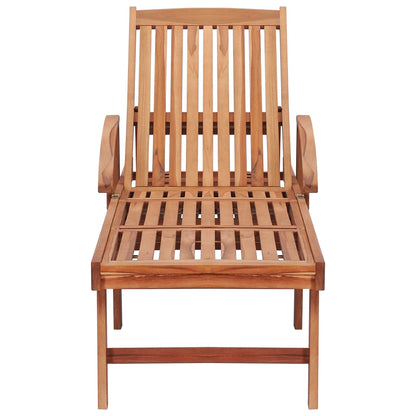 Lettino Prendisole con Cuscino Grigio a Quadretti Legno di Teak