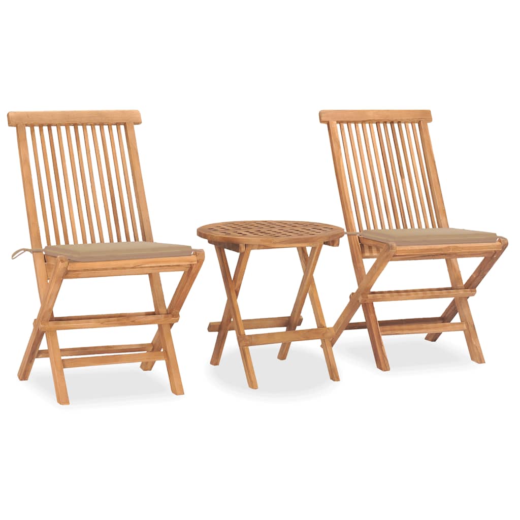 Set da Pranzo Giardino Pieghevole 3 pz Cuscino Massello di Teak