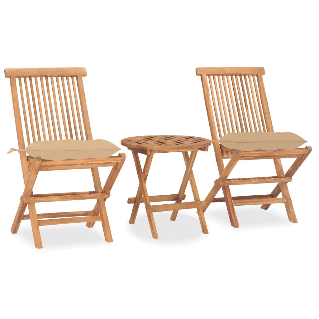 Set da Pranzo Giardino Pieghevole 3 pz Cuscino Massello di Teak