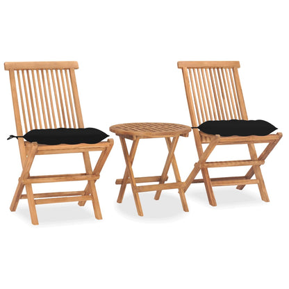 Set da Pranzo Giardino Pieghevole 3 pz Cuscino Massello di Teak