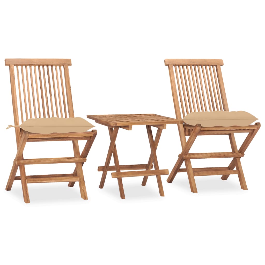 Set da Pranzo Giardino Pieghevole 3 pz Cuscino Massello di Teak