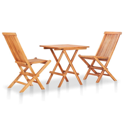 Set da Bistrot 3 pz con Cuscini Grigi in Legno Massello di Teak