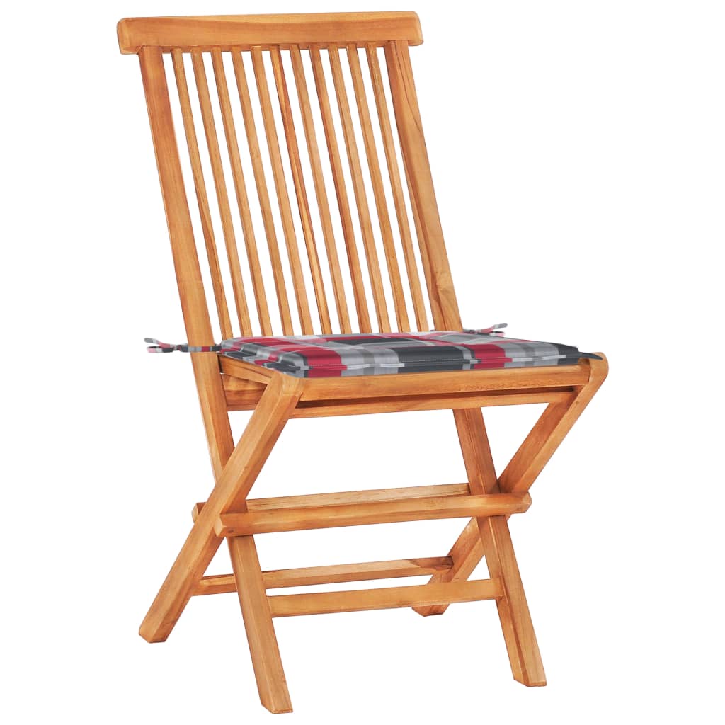 Set da Bistrot 3 pz con Cuscini a Quadri Rossi Massello di Teak