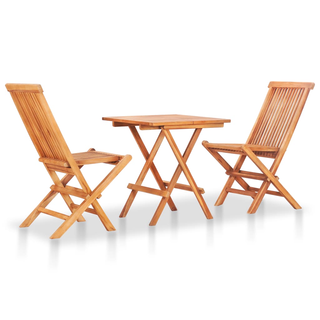 Set da Bistrot 3 pz con Cuscini a Quadri Grigi Massello di Teak