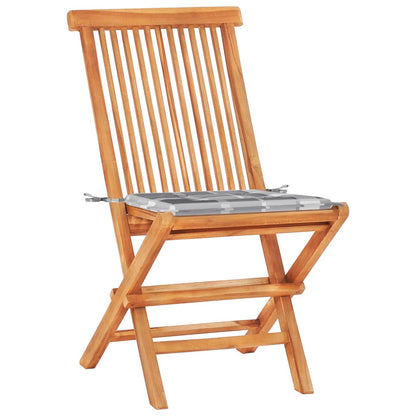 Set da Bistrot 3 pz con Cuscini a Quadri Grigi Massello di Teak