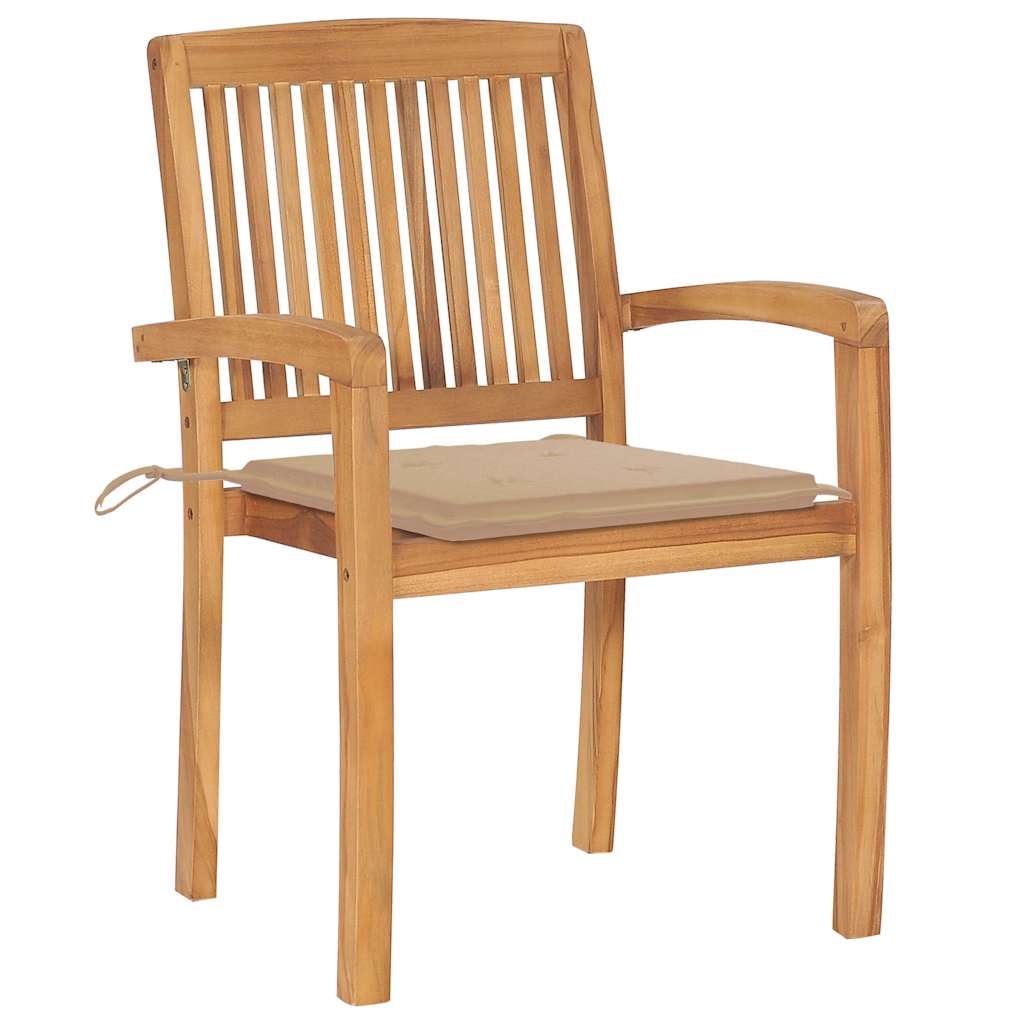 Sedie da Giardino 2 pz con Cuscini Beige Massello di Teak