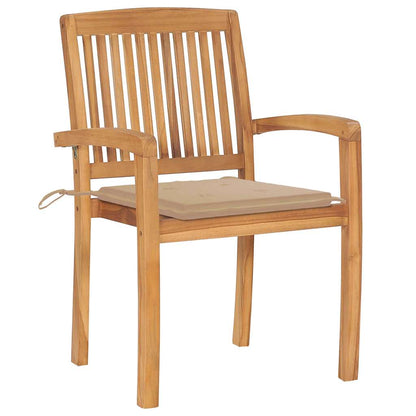 Sedie da Giardino 2 pz con Cuscini Beige Massello di Teak