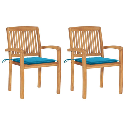 Sedie da Giardino 2 pz con Cuscini Blu Massello di Teak