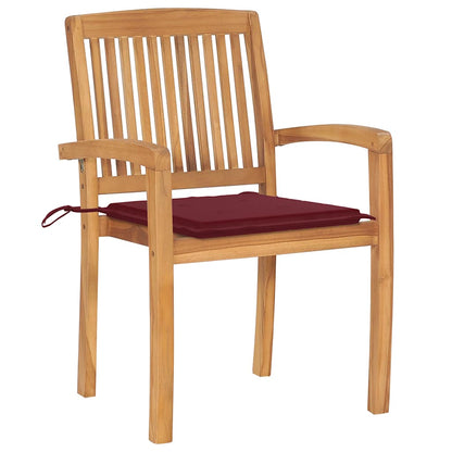 Sedie da Giardino 2 pz con Cuscini Rosso Vino Massello di Teak