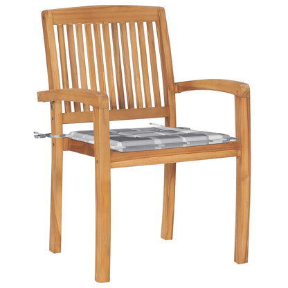 Sedie Giardino 2 pz con Cuscino Grigio a Quadri Legno di Teak