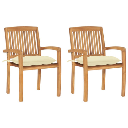 Sedie da Giardino 2pz con Cuscini Bianco Crema in Teak Massello