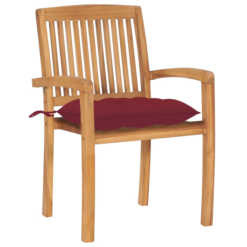 Sedie da Giardino 2 pz con Cuscini Rosso Vino in Teak Massello