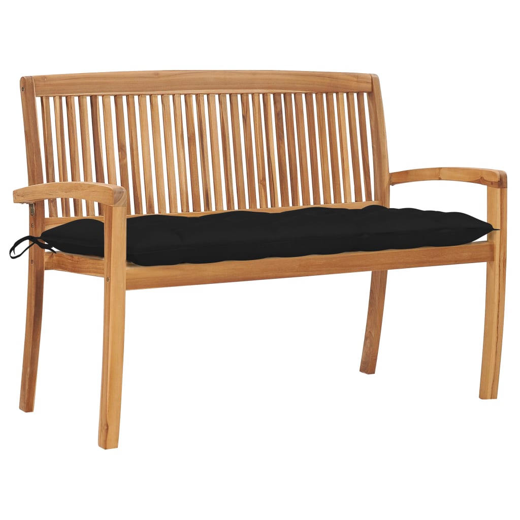 Panchina da Giardino Impilabile e Cuscino 128,5cm Teak Massello