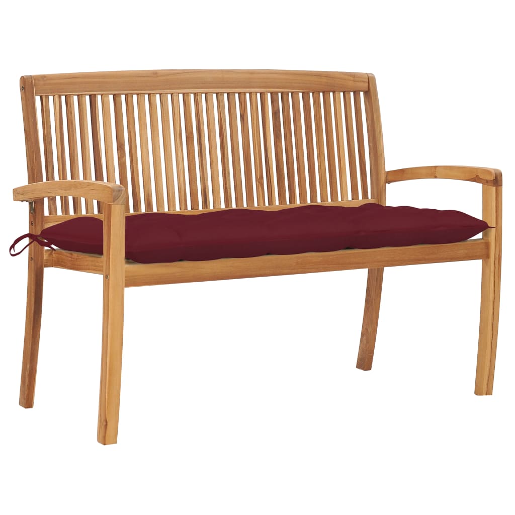Panchina da Giardino Impilabile e Cuscino 128,5cm Teak Massello