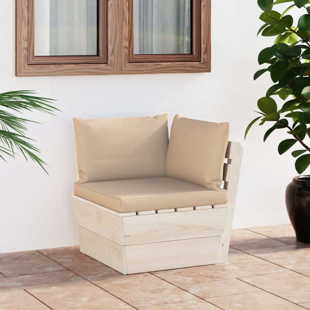 Divano Angolare da Giardino su Pallet e Cuscini Legno di Abete