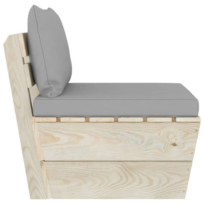 Divano Centrale da Giardino su Pallet e Cuscini Legno di Abete