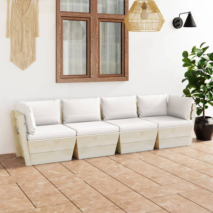 Divano da Giardino a 4 Posti su Pallet con Cuscini Legno Abete