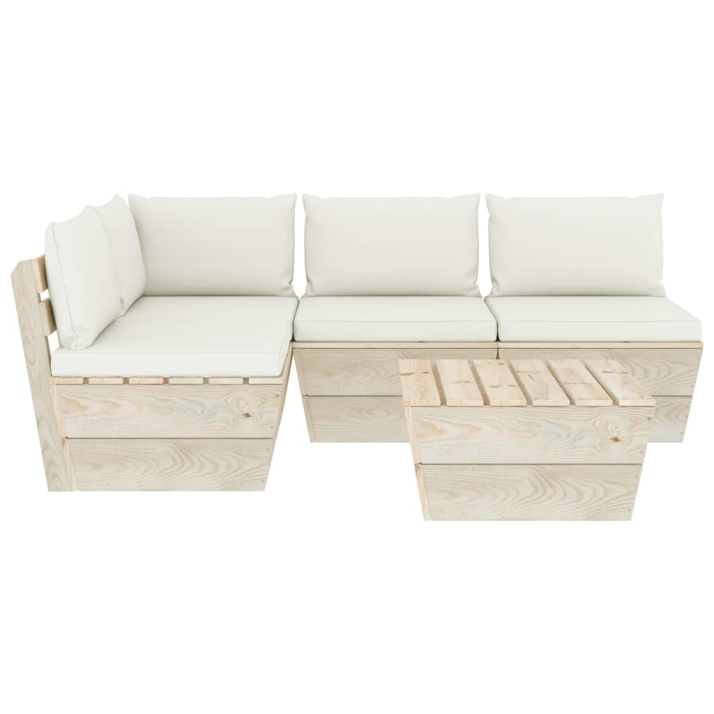 Set Divani da Giardino su Pallet 5 pz con Cuscini Legno Abete