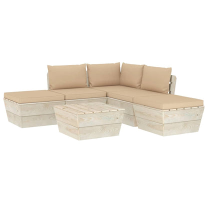 Set Divani da Giardino su Pallet 6 pz con Cuscini Legno Abete